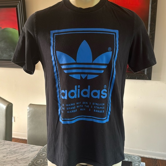 adidas Originals Vintage Short Sleeve Tee Black W/Blue Front/Back Mirror Graphic - Picture 1 of 5